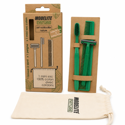Set vadrouille : 1 sac coton + 1 rasoir + 1 brosse à dents + 1 peigne