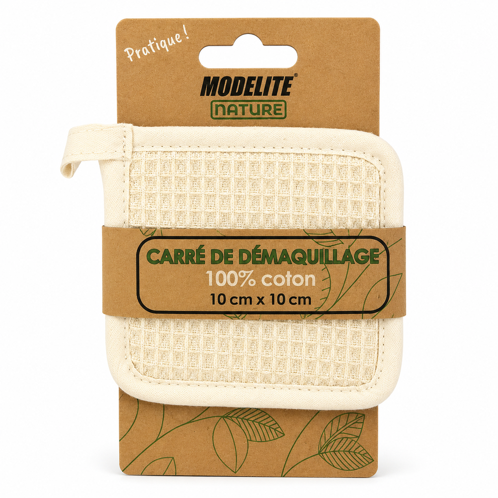 Éponge à démaquiller nid d'abeille coton - 10 × 10 cm