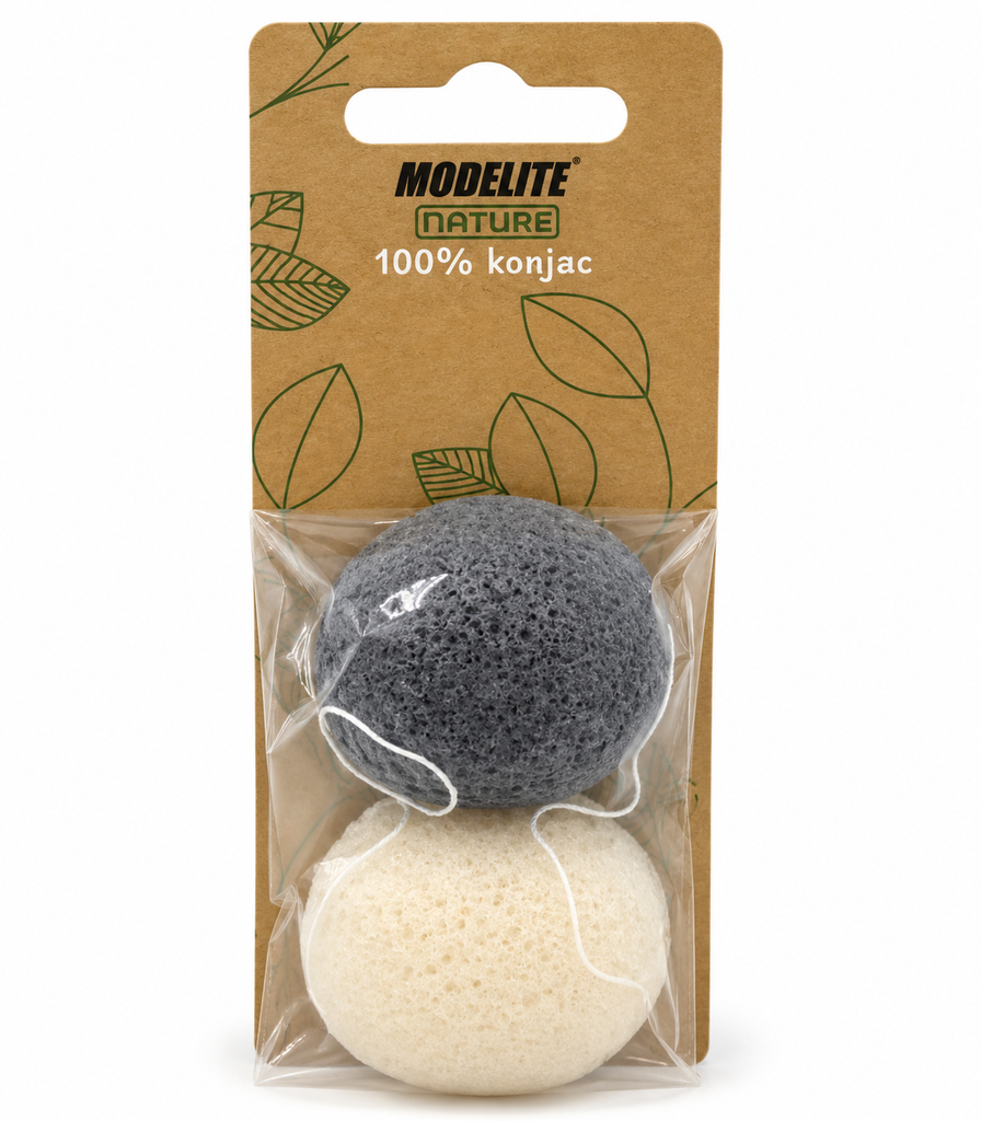 Eponge de bain forme galet konjac x 2 gris/blanc