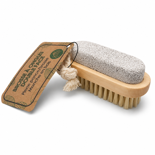 [NAO003] Brosse à ongle double face brosse / pierre ponce manche bambou