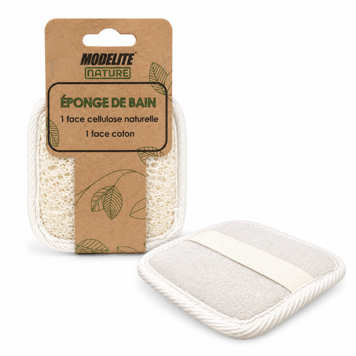 [NAS012] Éponge de bain 100% - Une Face Éponge Cellulose Naturelle et Autre Face 100% Coton