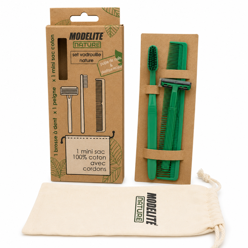 [NAS030] Travel set: cotton bag + razor + toothbrush + comb