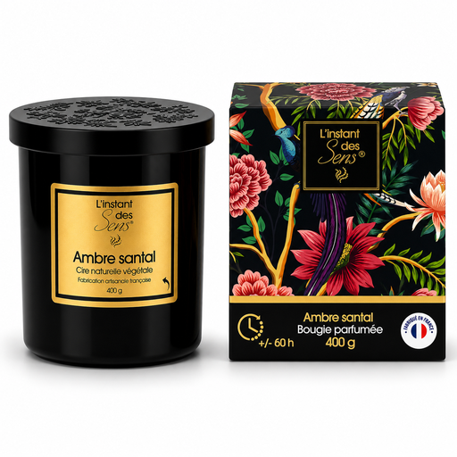 [PDABP0024] Bougie cire de soja 100% naturelle - Ambre Santal - 400g