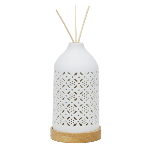 [PDACE0004] Diffuseur de parfum par capillarité en céramique avec LED - Forme bouteille motif rosaces
